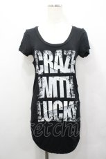 画像1: GHOST of HARLEM / サイドギャザープリント半袖カットソー F 黒 I-26-04-27-016-GL-TS-TE-ZI (1)