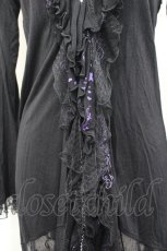 画像3: HONEY / プリントフリル&レース切り替えフードカーディガン  黒Ｘ紫 I-26-04-27-017-HN-TO-SA-ZI (3)