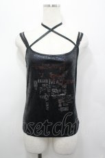 画像1: H jelly / 鱗風プリントキャミソール  黒 I-26-04-27-019-HN-TO-TE-ZI (1)