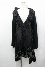 画像1: h.naoto Blood / ジャガード切替ロングカーディガン  黒 I-26-04-27-021-HN-TO-TE-ZI (1)