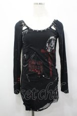 画像1: h.ANARCHY / 切りっぱなしワッペンデザインカットソー  黒ＸシルバーＸ赤 I-26-04-27-023-HN-TO-SA-ZI (1)