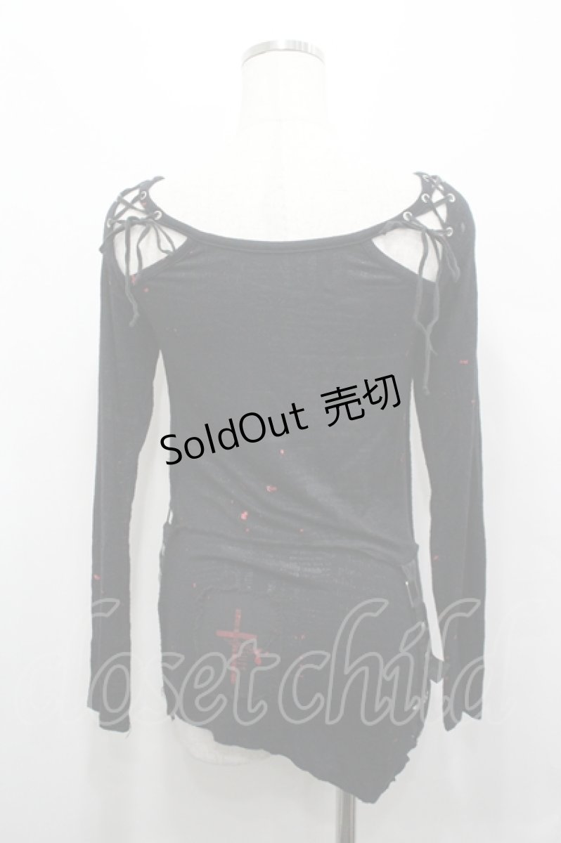 画像2: h.ANARCHY / 切りっぱなしワッペンデザインカットソー  黒ＸシルバーＸ赤 I-26-04-27-023-HN-TO-SA-ZI (2)