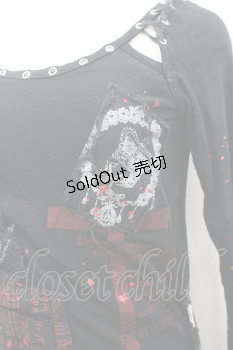 画像3: h.ANARCHY / 切りっぱなしワッペンデザインカットソー  黒ＸシルバーＸ赤 I-26-04-27-023-HN-TO-SA-ZI (3)