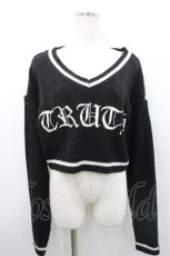 画像1: Ank Rouge / Vネックニットトップス  黒Ｘ白 I-26-04-29-028-CA-TO-SA-ZI (1)