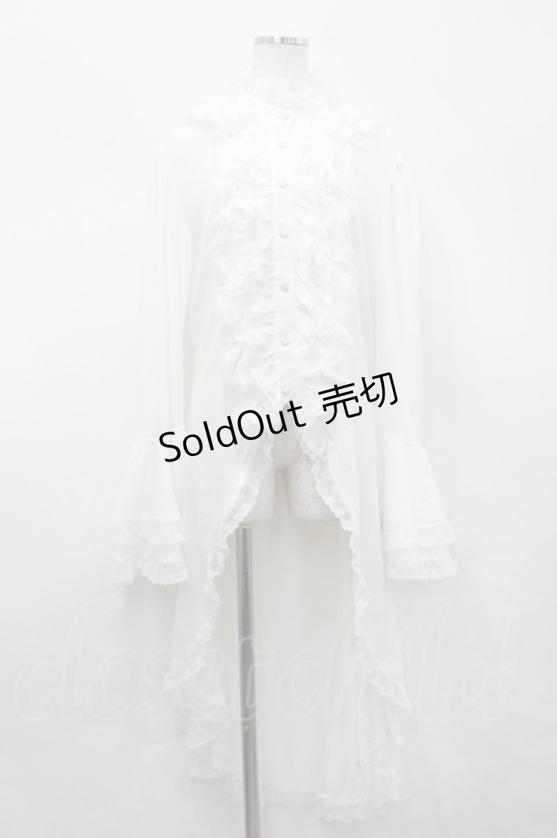 画像1: Triple fortune / フロントフリルハイネックロングシャツ  白 I-26-04-29-043-EL-BL-SA-ZI (1)