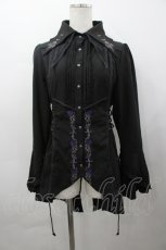 画像1: Ozz oneste / ダブル襟薔薇刺繍スナップボタンシャツ  黒ＸパープルＸグレー I-26-04-29-053-OO-BL-SA-ZI (1)