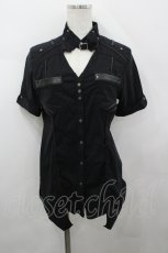 画像1: Ozz Croce / ベルトチョーカーデザインスナップボタン半袖シャツ  黒 I-26-04-29-055-OO-BL-SA-ZI (1)