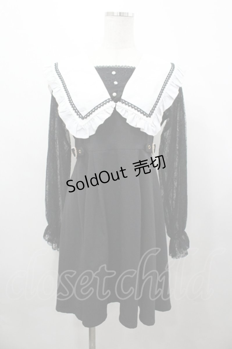 画像1: Rojita / 袖レース切り替えセーラー襟ワンピース  黒Ｘ白 I-26-04-29-064-LO-OP-SA-ZI (1)