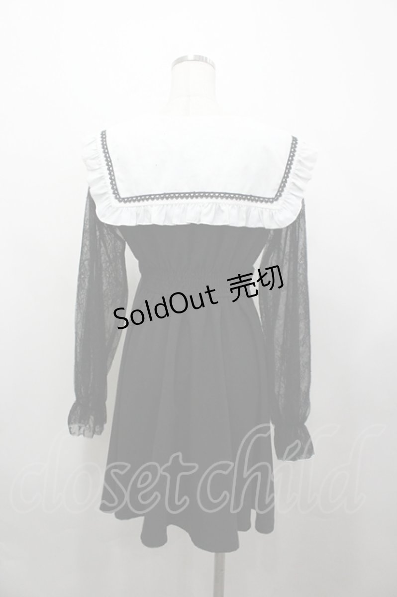 画像5: Rojita / 袖レース切り替えセーラー襟ワンピース  黒Ｘ白 I-26-04-29-064-LO-OP-SA-ZI (5)