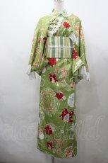 画像1: ZJ Story（海外ロリータブランド） / りんご&額縁ストライプ柄着物セット  グリーン I-26-04-29-069-LO-OP-SA-ZI (1)