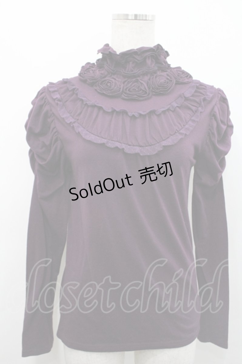 画像1: axes femme / 薔薇モチーフハイネックカットソー M パープル I-26-04-29-012-AX-TO-TE-ZI (1)