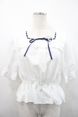 画像1: Fi.n.t / コットンレース使いはしごリボンブラウス  白Ｘネイビー I-26-04-29-022-CA-BL-SA-ZI (1)
