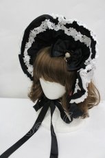 画像1: BABY,THE STARS SHINE BRIGHT / Rose Lace Rococoボンネット  黒Ｘ白 I-26-04-30-047-BA-AC-SA-ZI (1)