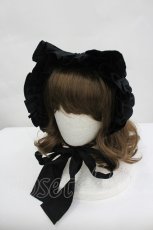 画像1: HERHUM / 後リボンフルボンネット  黒 I-26-04-30-048-GO-AC-SA-ZI (1)