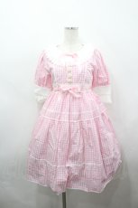 画像1: BABY,THE STARS SHINE BRIGHT / シャーメインワンピース  ピンクＸ白チェック I-26-05-02-082-BA-OP-SA-ZI (1)