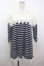 画像1: axes femme / レース使いボーダーチュニック M クロ I-26-05-04-042-AX-TO-SA-ZI (1)