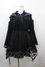 画像1: Favorite / 胡蝶の夢 和袖パーカーワンピース  黒×青 I-26-05-04-081-LO-OP-TE-ZI (1)