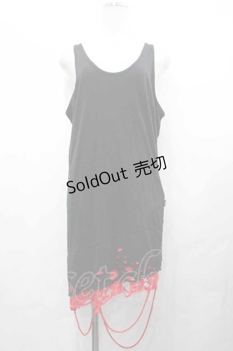 画像1: CIVARIZE / 裾クラッシュデザインロングタンク 46 黒Ｘ赤 I-26-05-06-077-PU-TO-SA-ZI (1)