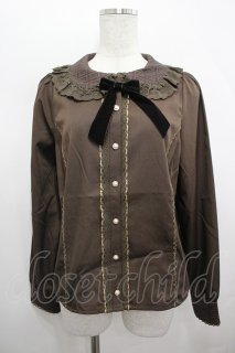 Chalmiere / チョコレート柄衿ブラウス M 茶 I-26-05-06-013-AX-BL-SA
