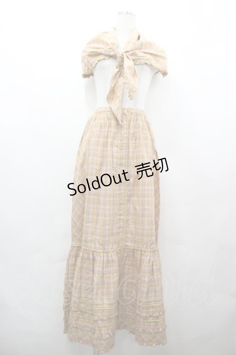 画像1: PINK HOUSE / スカーフ付き裾フリルチェックスカート  イエロー系チェック I-26-05-06-128-LO-SK-TE-ZI (1)