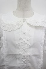 画像3: Chalmiere / トーションレース丸襟半袖ブラウス M 白 I-26-05-06-014-AX-BL-SA-ZI (3)