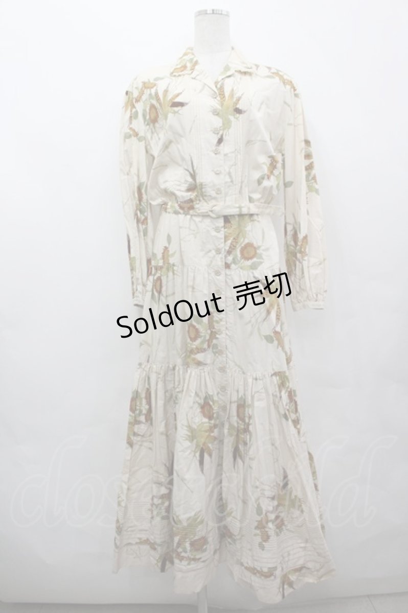 画像1: INGEBORG / ひまわり&とうもろこしプリントワンピース  アイボリーＸブラウンＸグリーン I-26-05-08-058-LO-OP-SA-ZI (1)