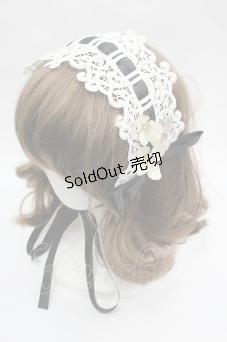 画像1: LOLITAその他(お買取対象外) / フラワーレースリボンヘッドドレス  黒Ｘ白 I-26-05-08-097-LO-ZA-SA-ZI (1)