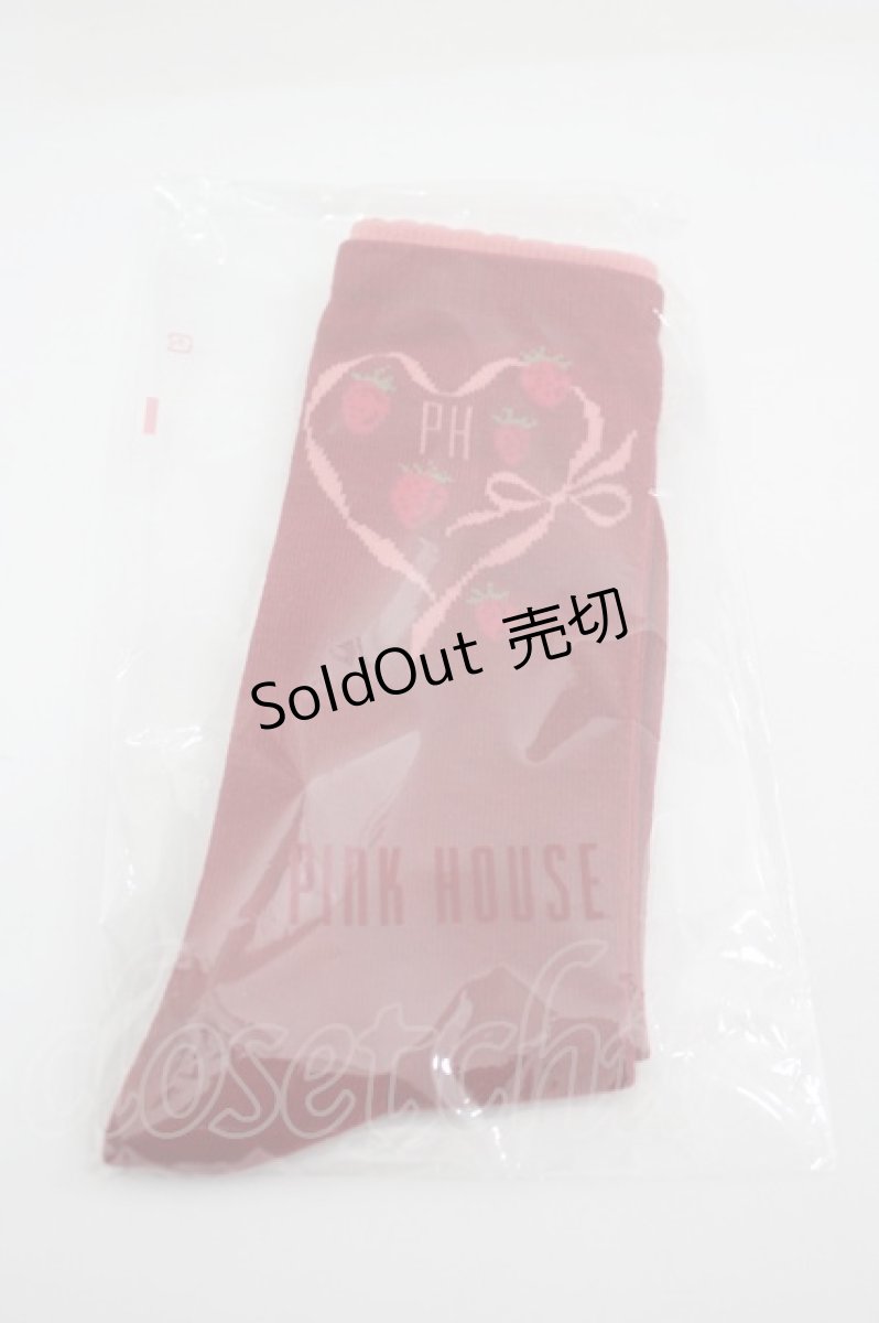 画像1: PINK HOUSE / 苺リースモチーフソックス  赤 I-26-05-08-142-LO-ZA-SA-ZI (1)
