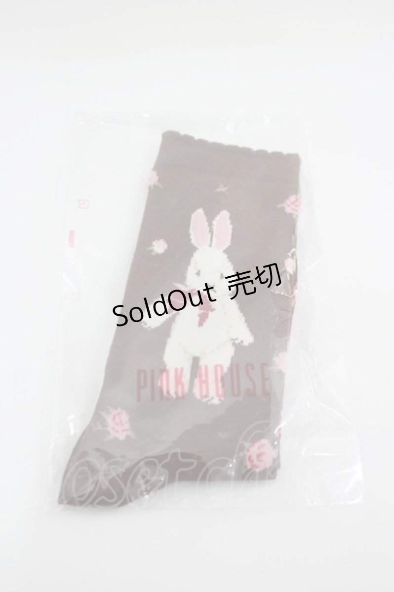 画像1: PINK HOUSE / バラ園うさぎソックス  ブラウン I-26-05-08-144-LO-ZA-SA-ZI (1)