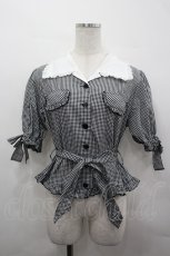 画像1: Physical Drop / サマーギンガムシリーズレトロブラウス  黒Ｘ白 I-26-05-08-003-LO-BL-SA-ZI (1)