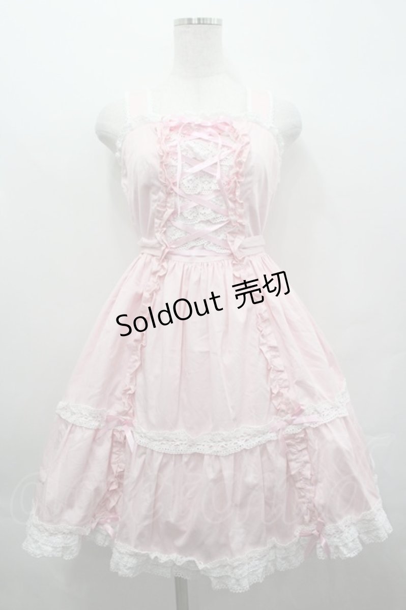 画像1: Angelic Pretty / 編み上げフリルジャンパースカート  ピンクｘ白 I-26-05-08-027-AP-OP-SA-ZI (1)