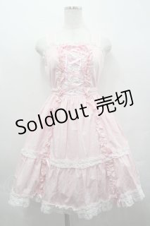 Angelic Pretty / 編み上げフリルジャンパースカート ピンクx白 I-26