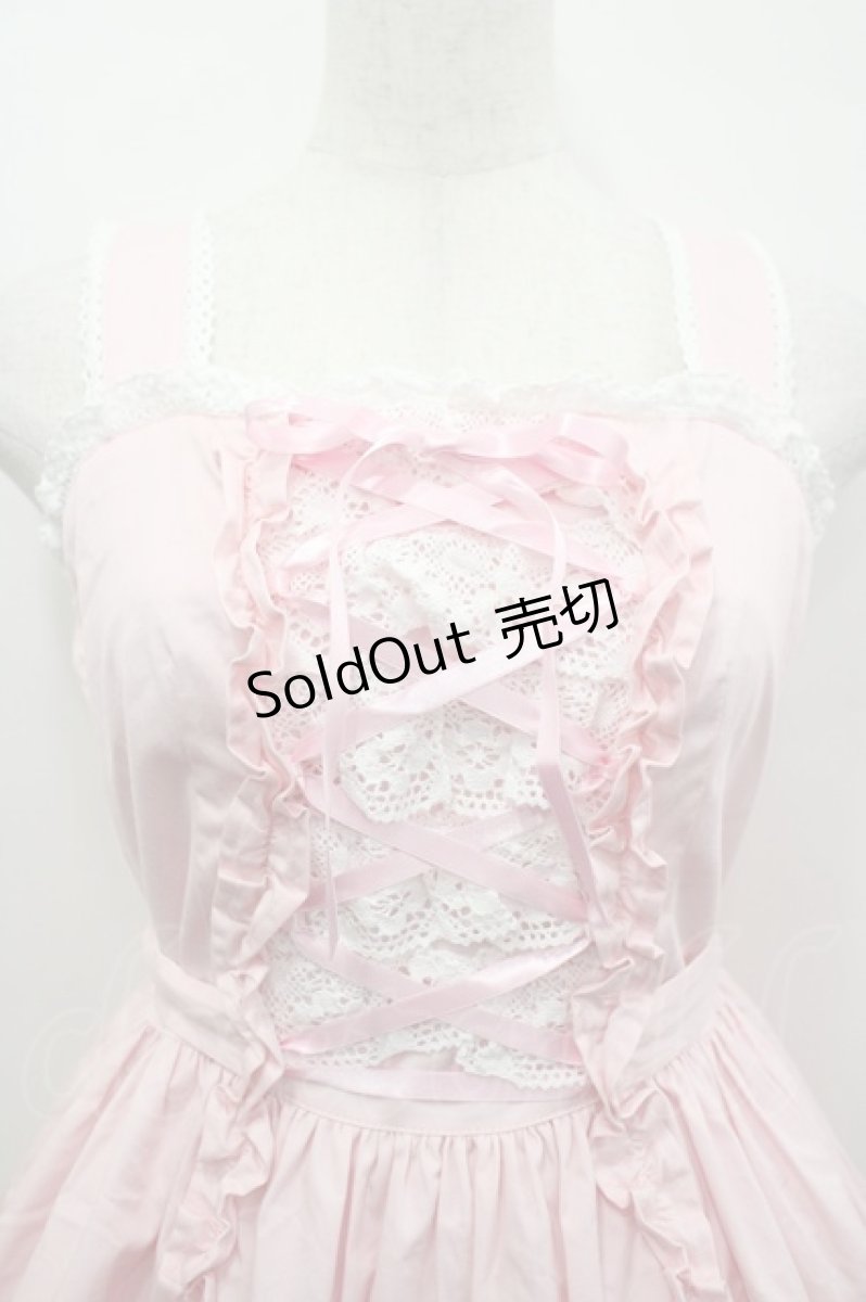 画像2: Angelic Pretty / 編み上げフリルジャンパースカート  ピンクｘ白 I-26-05-08-027-AP-OP-SA-ZI (2)
