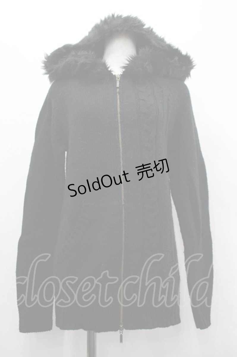 画像1: BPN FOR MEN / ファーフードニットカーディガン  黒 I-26-05-10-039-GO-TO-SA-ZI (1)