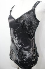 画像1: Ozz Croce / フロント編み上げ&薔薇刺繍キャミソール  黒Ｘ白 I-26-05-10-050-OO-TO-SA-ZI (1)