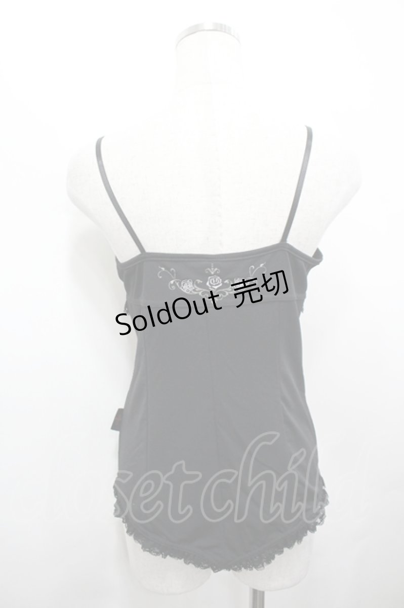 画像2: Ozz Croce / フロント編み上げ&薔薇刺繍キャミソール  黒Ｘ白 I-26-05-10-050-OO-TO-SA-ZI (2)