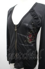 画像4: Ozz oneste / フラワー刺繍&フロントZIPカーディガン  黒Ｘ赤Ｘゴールド I-26-05-10-058-OO-TO-SA-ZI (4)
