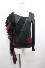 画像1: Ozz On / メッシュフリルデザイントップス  黒Ｘボルドー I-26-05-10-062-OO-TO-SA-ZI (1)