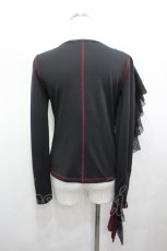 画像2: Ozz On / メッシュフリルデザイントップス  黒Ｘボルドー I-26-05-10-062-OO-TO-SA-ZI (2)