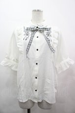 画像1: axes femme / リボン付ローズ刺繍ブラウス L 白 I-26-05-10-013-AX-TO-SA-ZI (1)