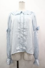 画像1: Chalmiere / 長袖ヴィンテージサテンブラウス M サックス I-26-05-10-002-AX-BL-TE-ZI (1)