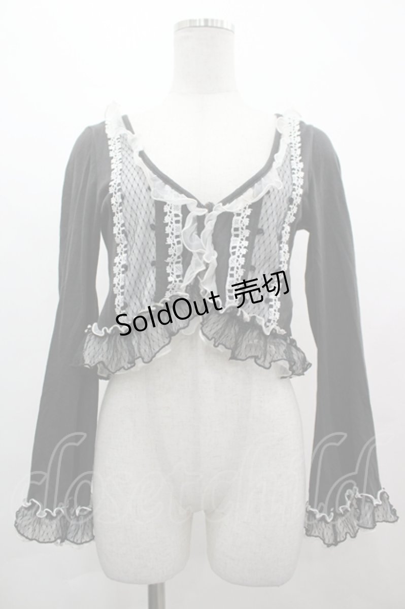 画像1: FRILL / ハートフォーク刺繍ボレロ  黒Ｘ白 I-26-05-10-022-HN-TO-SA-ZI (1)