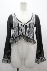 画像1: FRILL / ハートフォーク刺繍ボレロ  黒Ｘ白 I-26-05-10-022-HN-TO-SA-ZI (1)