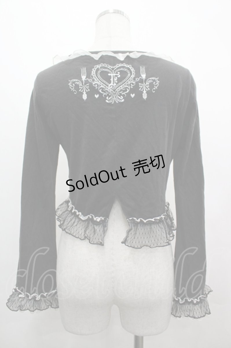 画像2: FRILL / ハートフォーク刺繍ボレロ  黒Ｘ白 I-26-05-10-022-HN-TO-SA-ZI (2)