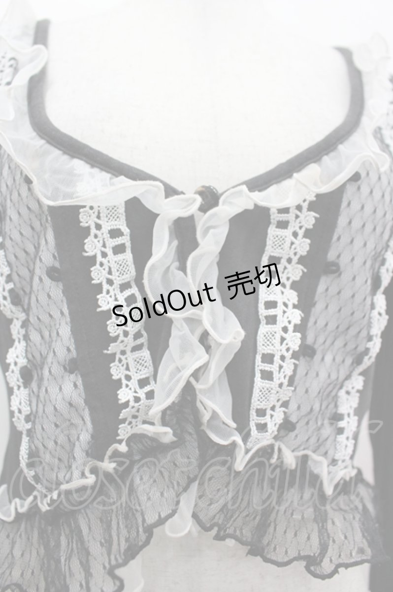 画像3: FRILL / ハートフォーク刺繍ボレロ  黒Ｘ白 I-26-05-10-022-HN-TO-SA-ZI (3)