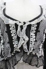画像3: FRILL / ハートフォーク刺繍ボレロ  黒Ｘ白 I-26-05-10-022-HN-TO-SA-ZI (3)