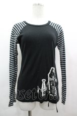 画像1: PEACE NOW / 裾キャラプリント&ボーダーラグランカットソー  黒Ｘグレー I-26-05-10-025-PU-TO-SA-ZI (1)