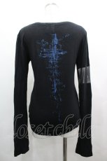 画像2: h.ANARCHY / フロント編み上げ&シースルー袖カットソー  黒Ｘ青 I-26-05-10-027-HN-TO-SA-ZI (2)