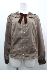 画像1: Chalmiere / チョコレート柄衿ブラウス M ブラウン I-26-05-10-003-AX-BL-TE-ZI (1)