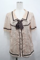 画像1: axes femme / タイ付きバイカラーレースブラウス  ピンクＸブラウン I-26-05-12-012-AX-TO-SA-ZI (1)